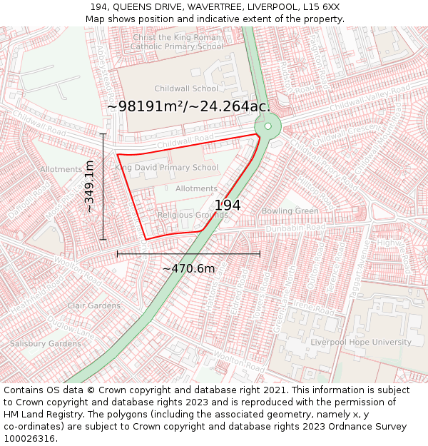 194, QUEENS DRIVE, WAVERTREE, LIVERPOOL, L15 6XX: Plot and title map