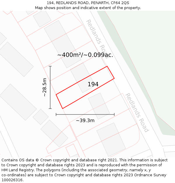 194, REDLANDS ROAD, PENARTH, CF64 2QS: Plot and title map