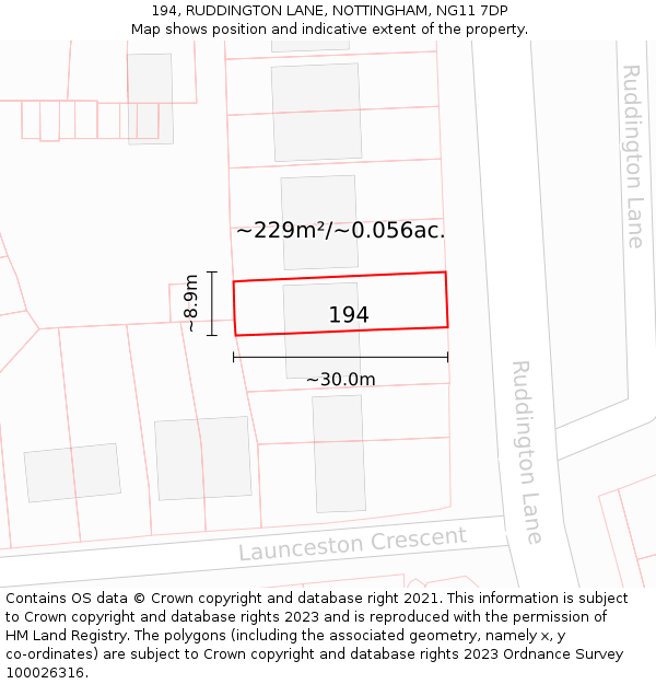 194, RUDDINGTON LANE, NOTTINGHAM, NG11 7DP: Plot and title map