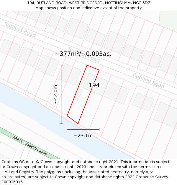 194, RUTLAND ROAD, WEST BRIDGFORD, NOTTINGHAM, NG2 5DZ: Plot and title map