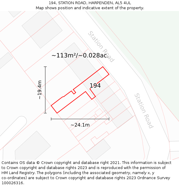 194, STATION ROAD, HARPENDEN, AL5 4UL: Plot and title map