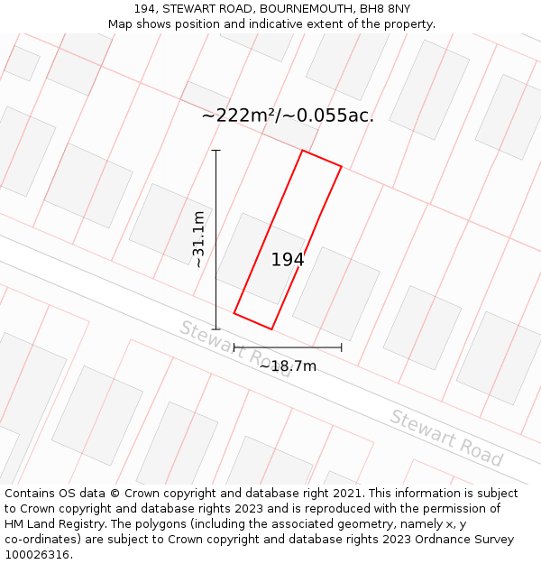 194, STEWART ROAD, BOURNEMOUTH, BH8 8NY: Plot and title map