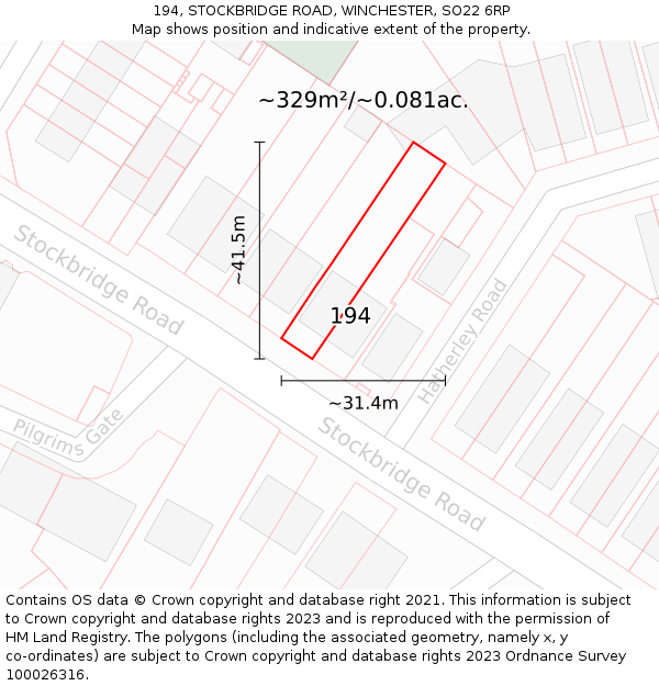 194, STOCKBRIDGE ROAD, WINCHESTER, SO22 6RP: Plot and title map