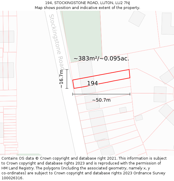 194, STOCKINGSTONE ROAD, LUTON, LU2 7NJ: Plot and title map