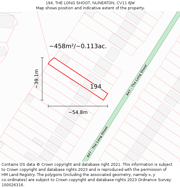 194, THE LONG SHOOT, NUNEATON, CV11 6JW: Plot and title map