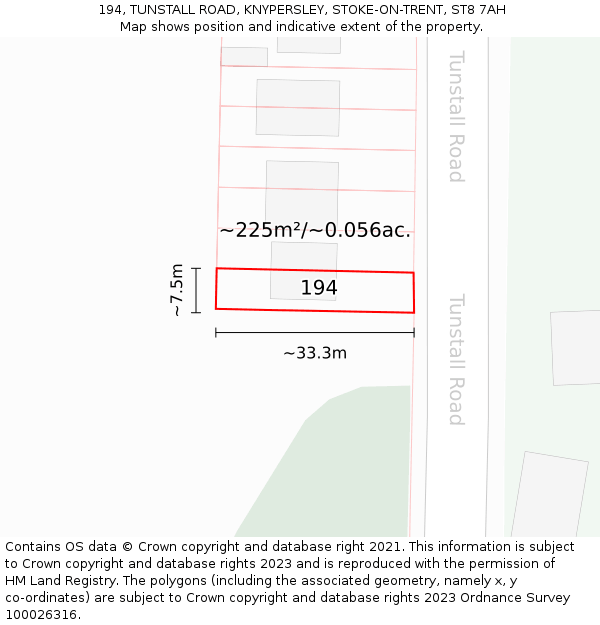 194, TUNSTALL ROAD, KNYPERSLEY, STOKE-ON-TRENT, ST8 7AH: Plot and title map