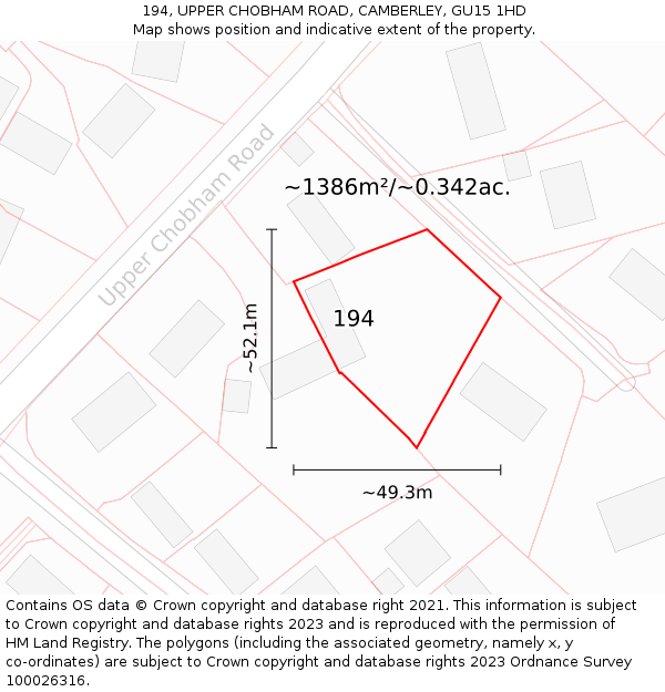 194, UPPER CHOBHAM ROAD, CAMBERLEY, GU15 1HD: Plot and title map