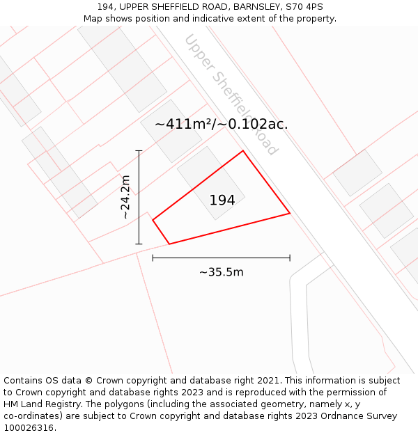 194, UPPER SHEFFIELD ROAD, BARNSLEY, S70 4PS: Plot and title map