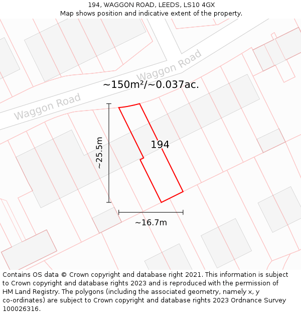 194, WAGGON ROAD, LEEDS, LS10 4GX: Plot and title map