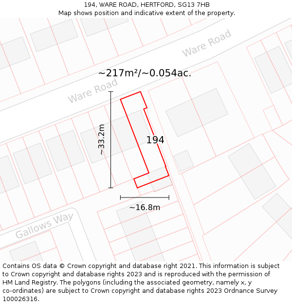 194, WARE ROAD, HERTFORD, SG13 7HB: Plot and title map