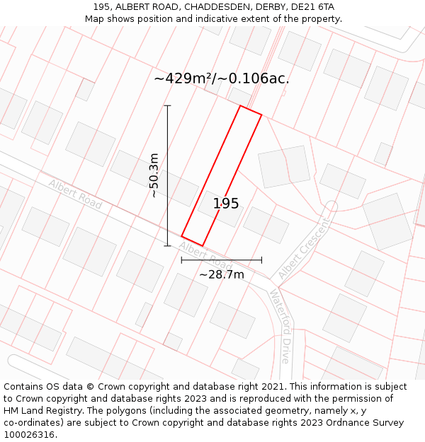 195, ALBERT ROAD, CHADDESDEN, DERBY, DE21 6TA: Plot and title map