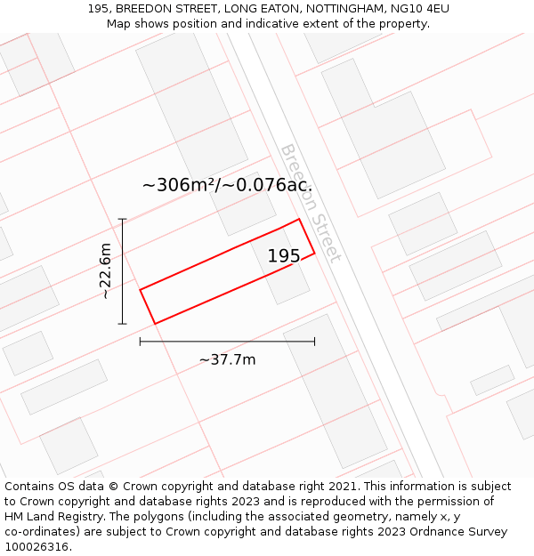 195, BREEDON STREET, LONG EATON, NOTTINGHAM, NG10 4EU: Plot and title map