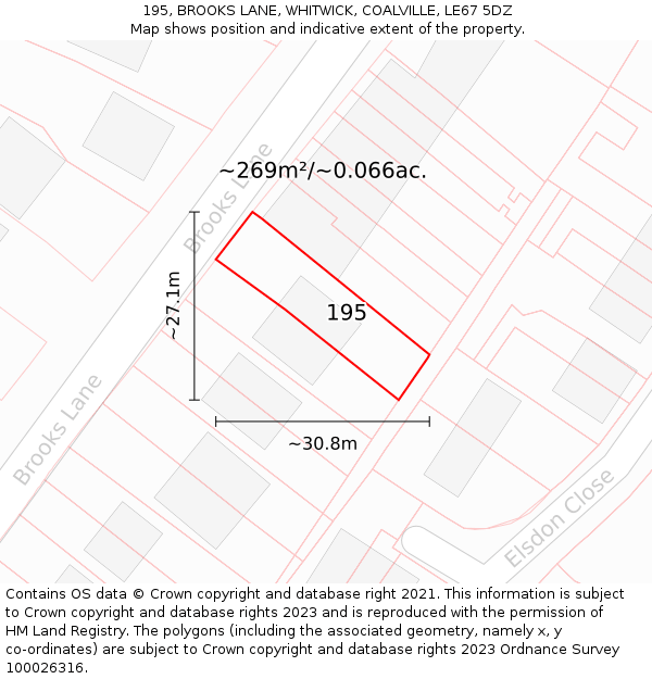 195, BROOKS LANE, WHITWICK, COALVILLE, LE67 5DZ: Plot and title map