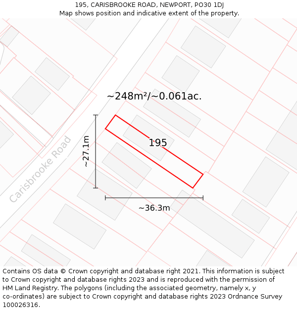 195, CARISBROOKE ROAD, NEWPORT, PO30 1DJ: Plot and title map