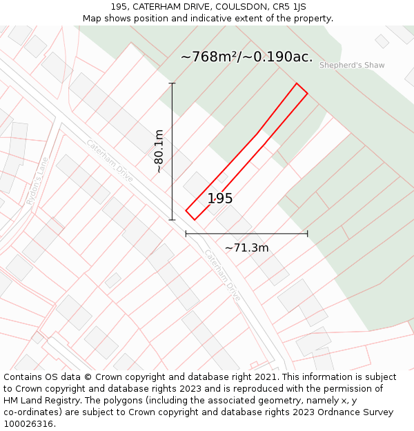 195, CATERHAM DRIVE, COULSDON, CR5 1JS: Plot and title map