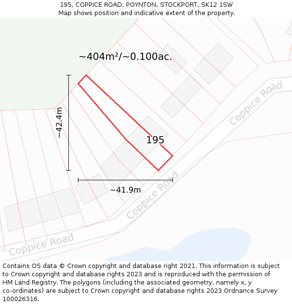 195, COPPICE ROAD, POYNTON, STOCKPORT, SK12 1SW: Plot and title map