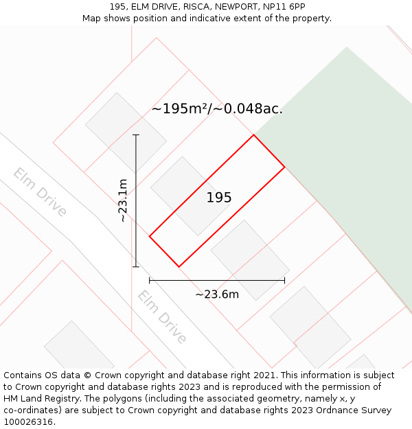 195, ELM DRIVE, RISCA, NEWPORT, NP11 6PP: Plot and title map