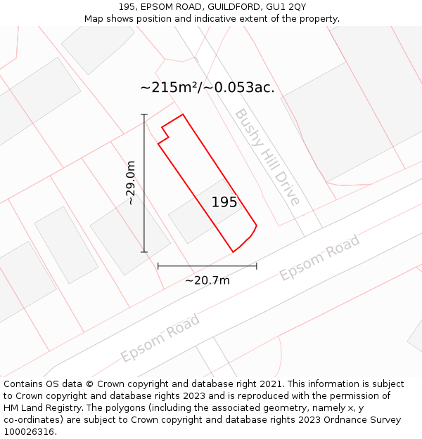 195, EPSOM ROAD, GUILDFORD, GU1 2QY: Plot and title map