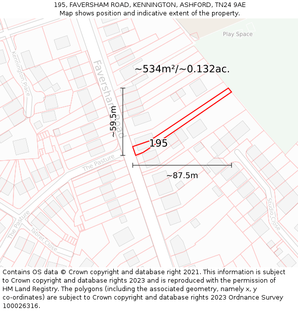 195, FAVERSHAM ROAD, KENNINGTON, ASHFORD, TN24 9AE: Plot and title map