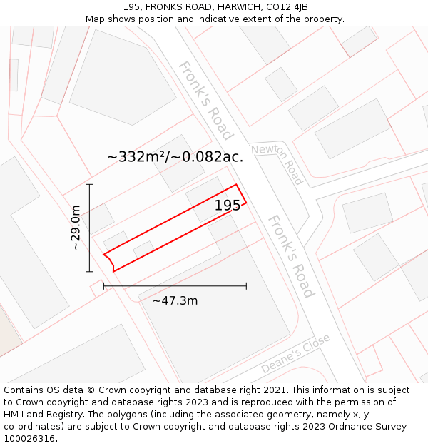 195, FRONKS ROAD, HARWICH, CO12 4JB: Plot and title map