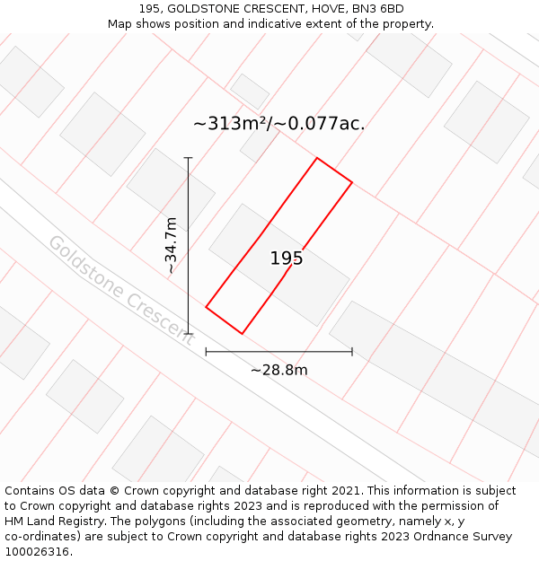 195, GOLDSTONE CRESCENT, HOVE, BN3 6BD: Plot and title map