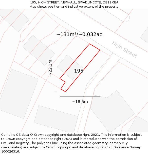 195, HIGH STREET, NEWHALL, SWADLINCOTE, DE11 0EA: Plot and title map