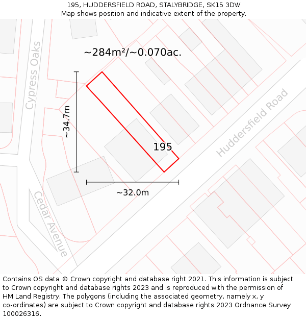 195, HUDDERSFIELD ROAD, STALYBRIDGE, SK15 3DW: Plot and title map