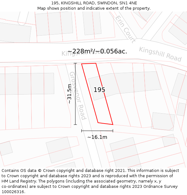 195, KINGSHILL ROAD, SWINDON, SN1 4NE: Plot and title map