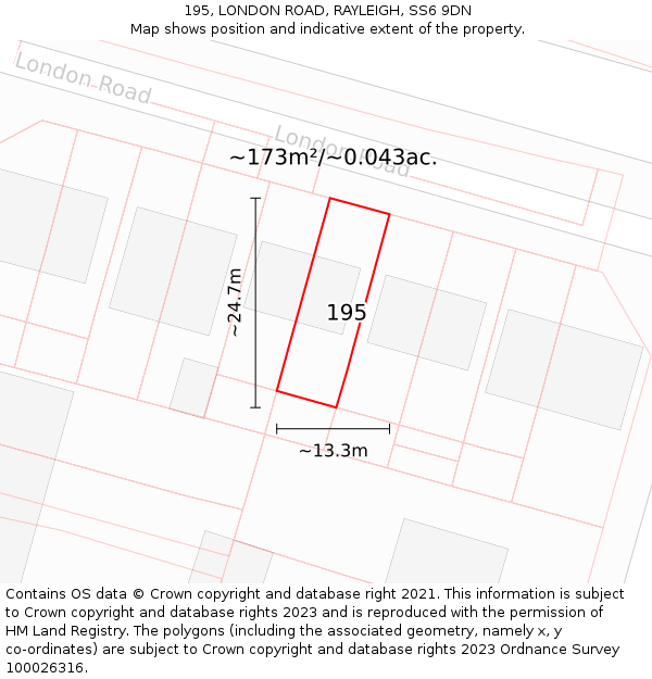 195, LONDON ROAD, RAYLEIGH, SS6 9DN: Plot and title map