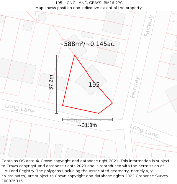 195, LONG LANE, GRAYS, RM16 2PS: Plot and title map