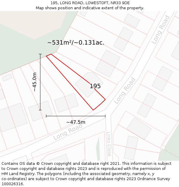 195, LONG ROAD, LOWESTOFT, NR33 9DE: Plot and title map