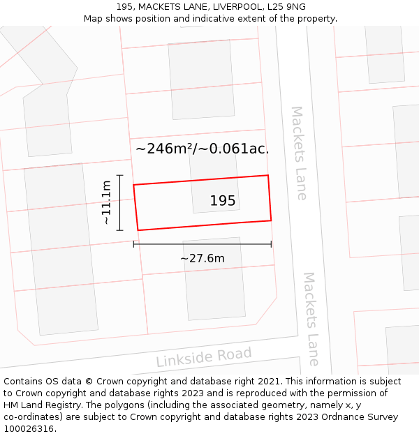 195, MACKETS LANE, LIVERPOOL, L25 9NG: Plot and title map