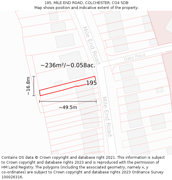 195, MILE END ROAD, COLCHESTER, CO4 5DB: Plot and title map