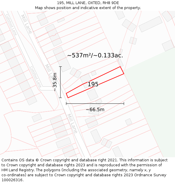 195, MILL LANE, OXTED, RH8 9DE: Plot and title map