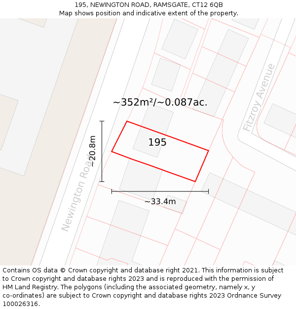 195, NEWINGTON ROAD, RAMSGATE, CT12 6QB: Plot and title map