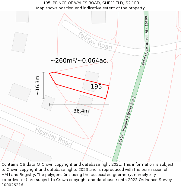 195, PRINCE OF WALES ROAD, SHEFFIELD, S2 1FB: Plot and title map