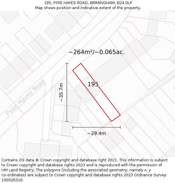 195, PYPE HAYES ROAD, BIRMINGHAM, B24 0LP: Plot and title map