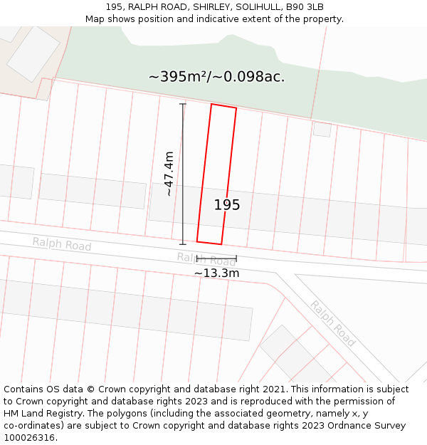 195, RALPH ROAD, SHIRLEY, SOLIHULL, B90 3LB: Plot and title map