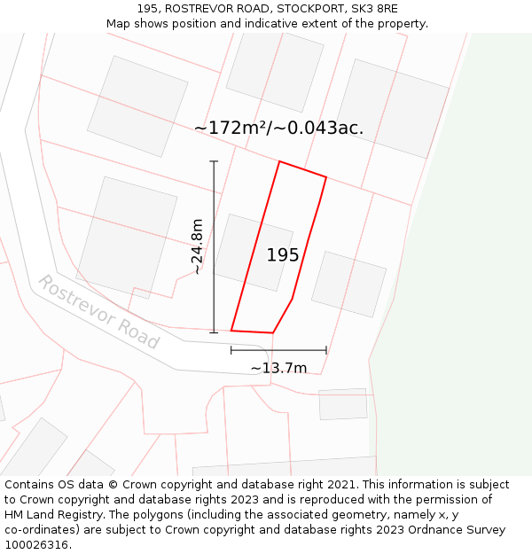 195, ROSTREVOR ROAD, STOCKPORT, SK3 8RE: Plot and title map