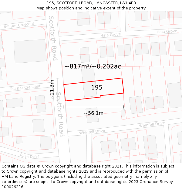 195, SCOTFORTH ROAD, LANCASTER, LA1 4PR: Plot and title map