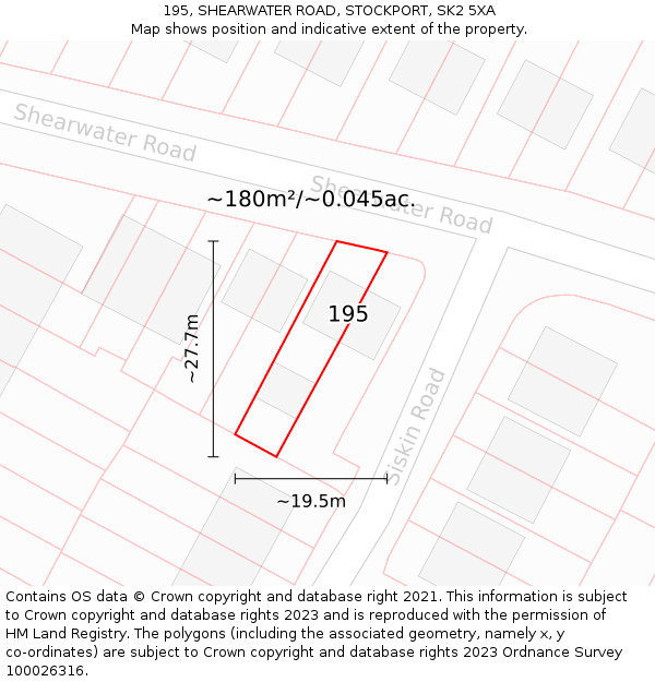 195, SHEARWATER ROAD, STOCKPORT, SK2 5XA: Plot and title map