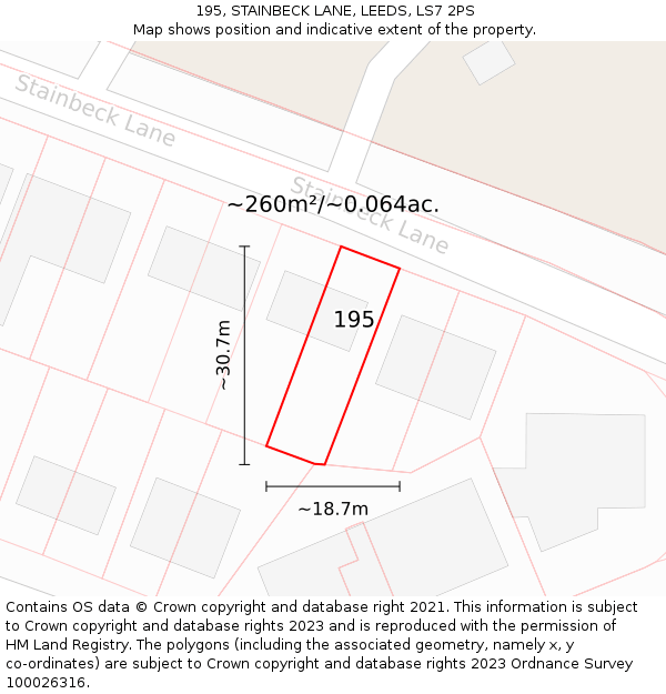 195, STAINBECK LANE, LEEDS, LS7 2PS: Plot and title map