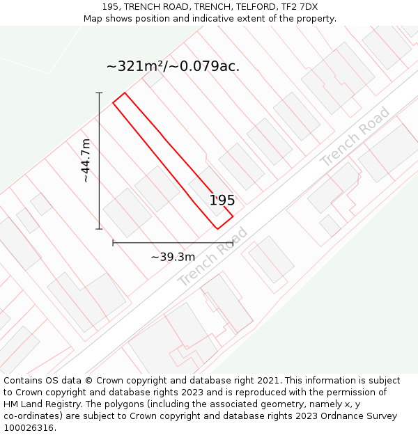 195, TRENCH ROAD, TRENCH, TELFORD, TF2 7DX: Plot and title map