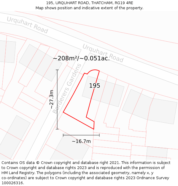 195, URQUHART ROAD, THATCHAM, RG19 4RE: Plot and title map