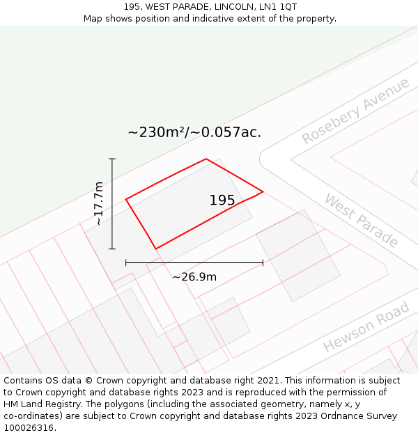 195, WEST PARADE, LINCOLN, LN1 1QT: Plot and title map