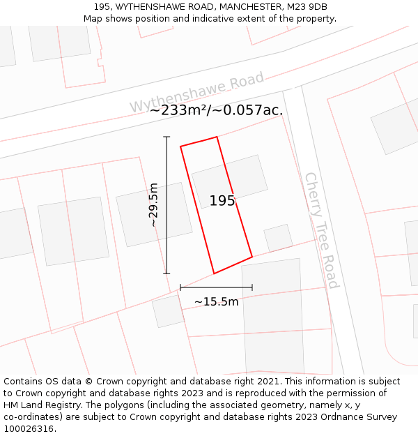 195, WYTHENSHAWE ROAD, MANCHESTER, M23 9DB: Plot and title map