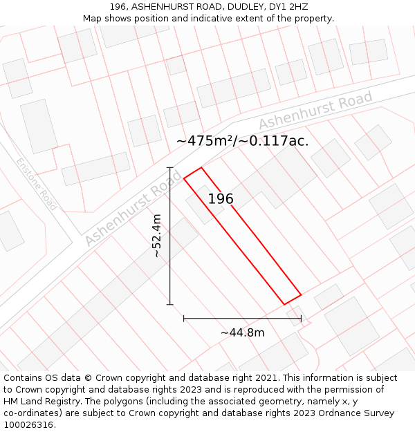 196, ASHENHURST ROAD, DUDLEY, DY1 2HZ: Plot and title map