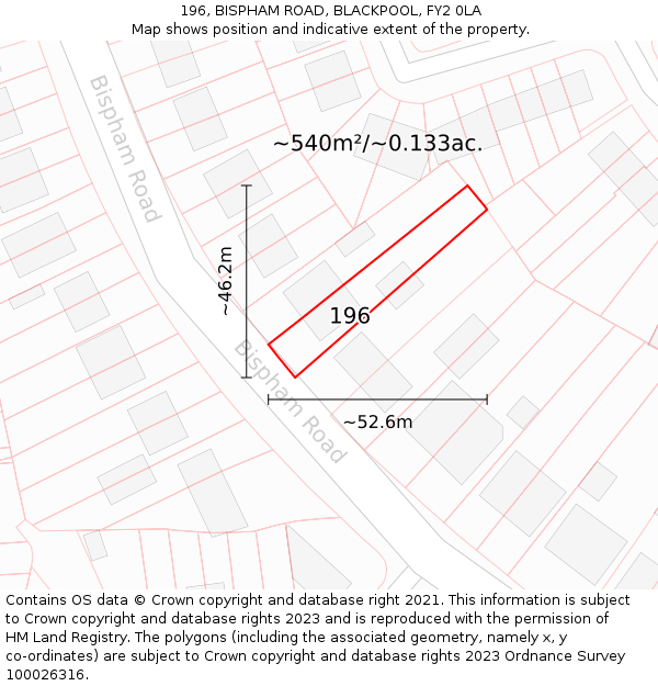 196, BISPHAM ROAD, BLACKPOOL, FY2 0LA: Plot and title map