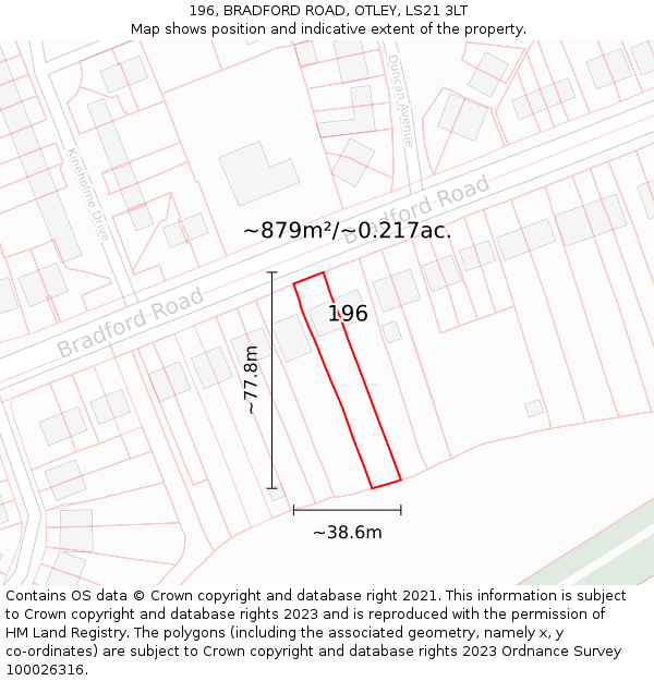 196, BRADFORD ROAD, OTLEY, LS21 3LT: Plot and title map