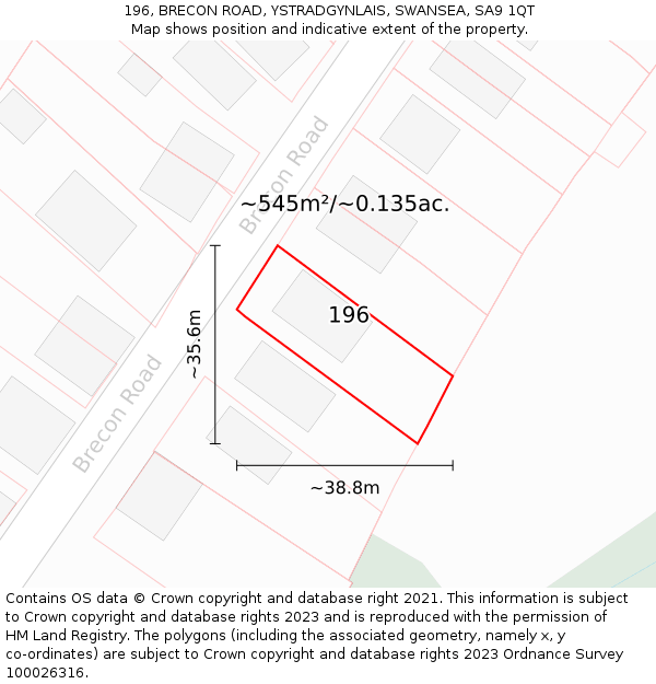 196, BRECON ROAD, YSTRADGYNLAIS, SWANSEA, SA9 1QT: Plot and title map